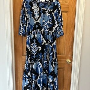 Chico’s Blue Ikat Puff Sleeve Midi Dress Size 2 (12)